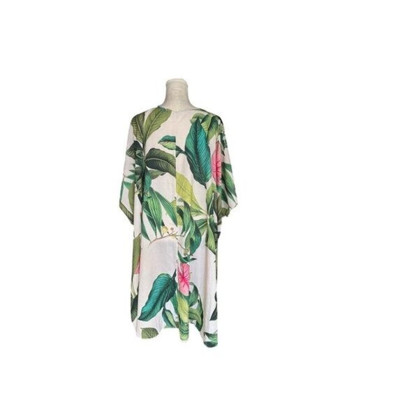 Tropical Leaf Print Kimono Cardigan 1XL/G1 Open Front Lightweight Cover-Up - Picture 8 of 8